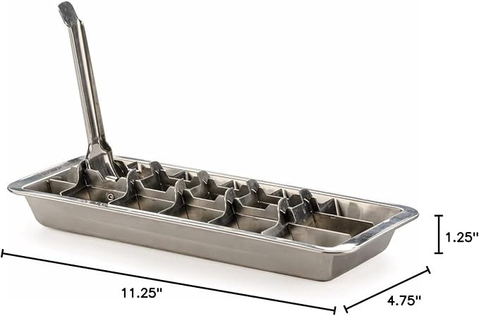 Vintage Inspired Ice Cube Tray | 18/8 Stainless Steel | 18 Slot Ice Cube Tray | Easy Release Handle, 11" | Retro Design for Bars & Kitchens | Levers Remove Cubes | Dishwasher Safe