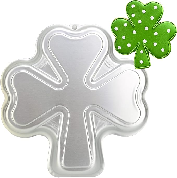 9.5-INCH St. Patrick's Day Shamrock Cake Pan Clover Mould Aluminum 3D DIY Cake Baking Pan for Birthday, Anniversary, Party, Christmas