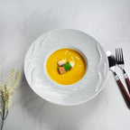 Ceramics Rimmed Soup bowls Set of 4, Embossed Wide Rim Small Mouth Pasta Plates 10.2 OZ/300 ml, Microwave Dishwasher Safe, for high end restaurants and best choice for gourmets, 9.45 Inch