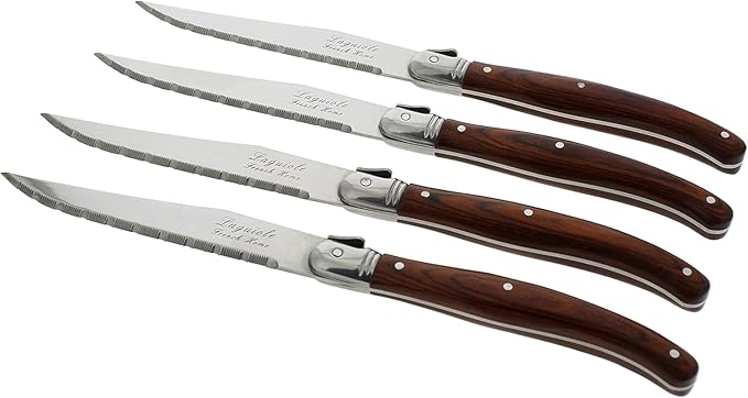 French Home Laguiole 4-Piece Steak Knife Set – Sophisticated Stainless Steel Dinner Knives with Pakkawood Handles & Iconic Bee Emblem – Serrated Knives for Smooth Cutting (9.25")