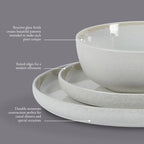 Gibson Elite Tahoe Sunset 12 Piece Stoneware Reactive Glaze (Service for 4) Ceramic Plates and Bowls Dinnerware Set - Cream White