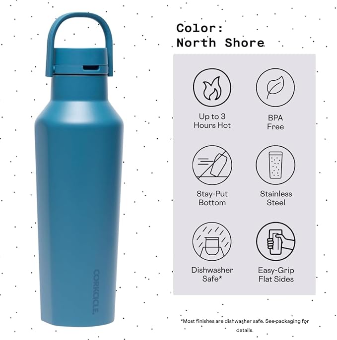 Corkcicle Sport Canteen Insulated Tumbler, North Shore, 20 oz – Reusable Water Bottle Keeps Beverages Cold for 25 Hours & Hot 12 Hours – Cupholder Friendly Tumbler with Screw-On Cap