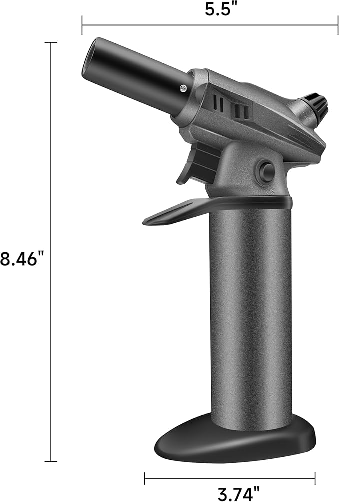 Butane Torch Blow Torch Creme Brulee Torch Refillable Butane Torch Lighter Kitchen Torch Cooking Torch for Food Baking Crafts BBQ Creme Brule(Safety Lock & Adjustable Flame)