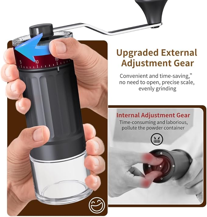 Portable Coffee Grinder Conical Burr for Espresso French Press Pour Over Double Bearing External Adjustment Capacity 25g (Ceramic Burrs)
