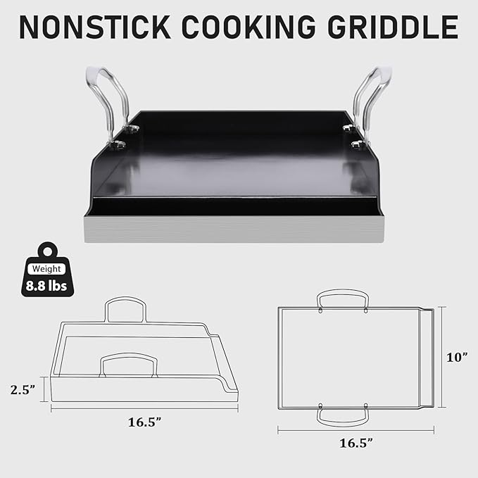 Utheer 16.5" x 10" Ceramic Nonstick Stainless Steel Griddle for Gas, Charcoal & Grill, Large Stove Top Griddle, Non-Toxic, PFAS/PFOA/PTFE Free, Oven Up to 500°F, for BBQ, Camping & Kitchen