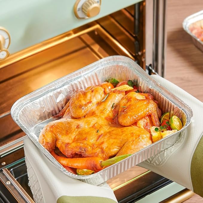 (30 pack) 8x8 inch Air Fryer Square Aluminum foil Cake Baking Pan, High Temperature Resistant Aluminum Foil Bowl Disposable Food Container, Perfect for Cooking, Heating, Storing, Food (With lid)