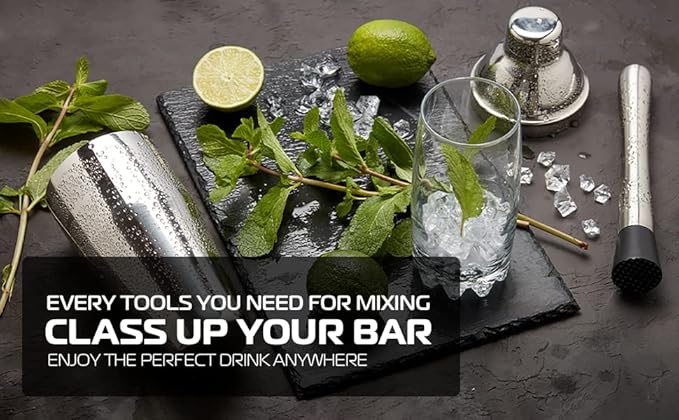 Highball & Chaser 13-Piece Cobbler Cocktail Shaker Set Stainless Steel Mixology Bartender Kit With Stand For Home Bar Cocktail Set | Laser Engraved Cocktail Tools | Plus Ebook with 30 Cocktail Recipes