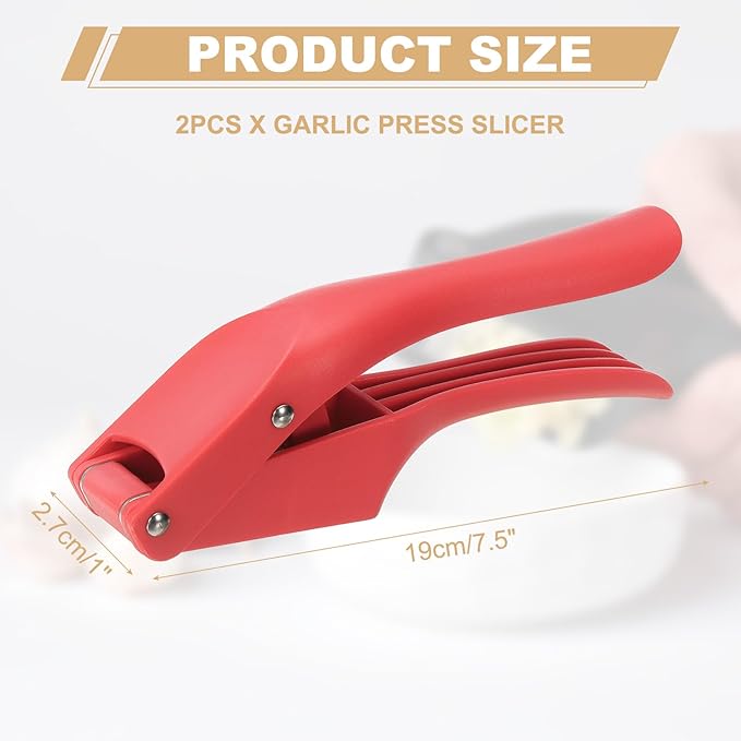 uxcell 2pcs Garlic Press, 7.5 Inch Stainless Steel Garlic Slicer Crusher Tool Kitchen Utensil for Home Cooks and Professional Chefs, Red