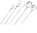 Gugrida White Silver Flatware, Royal 20-Piece Matte White Handle 18/10 Stainless Steel Tableware Sets for 4 Including Forks Spoons Knives, Camping Silverware Travel Utensils Set Cutlery (White Silver)
