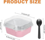 HARFINGTON 40Pack 10oz Disposable Mini Cake Pans with Lids and Spoons Pink Aluminum Foil Square Baking Cupcake Dessert Cups Tin for Birthday Party