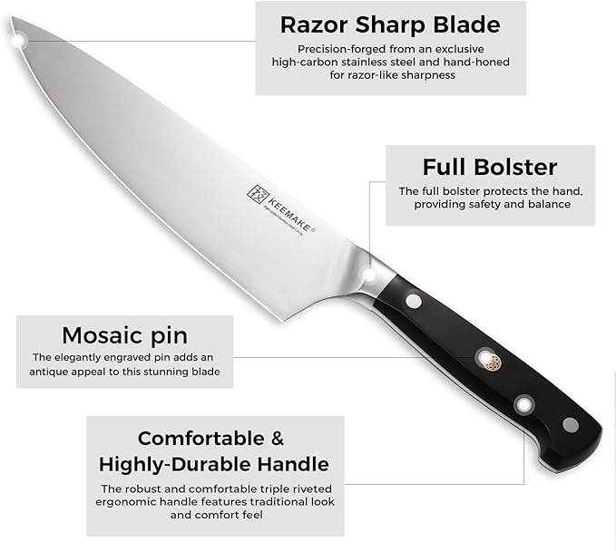 KEEMAKE Chef Knife Set, 6PCS Ultra Sharp Kitchen Knives with Ergonomic Handle, High Carbon Stainless Steel Kitchen Knife Set, Forged Cooking Knife Set for Slicing Meat Vegetable Bread And Fruit