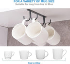 Mug Rack Under Cabinet - Coffee Cup Holder, 12 Mugs Hooks Under Shelf, Display Hanging Cups Drying Hook for Bar Kitchen Utensils Black