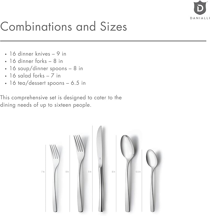 80 Piece Silverware Set For 16, 18 10 Stainless Steel Silverware Set, Modern Sleek Flatware Set Includes Knife/Fork/Spoon & Long Teaspoon/Salad Fork Mirror-Polished & Dishwasher Safe Cutlery