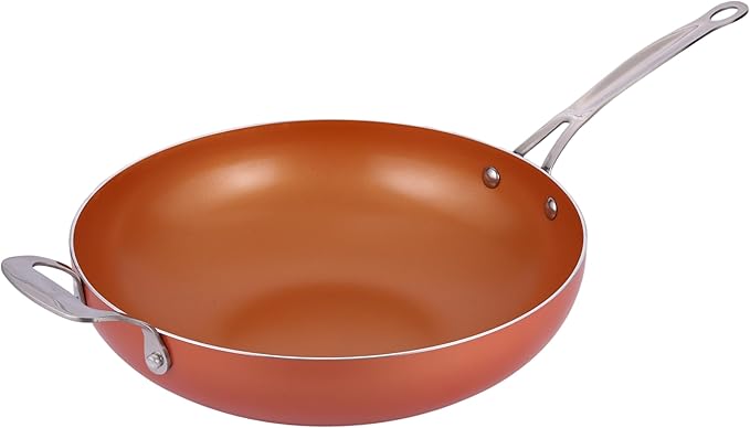 MasterPan Copper tone 12-inch Ceramic Non-stick Wok with Lid