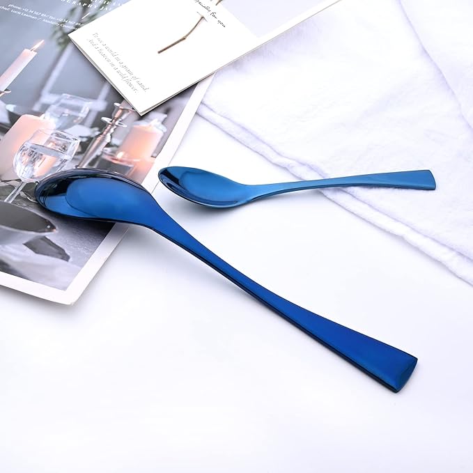 Blue Tableware 20Pcs Mirror Polished 18/10 Stainless Steel Luxury Flatware - Heavy Cutlery Set Service For 4 Include Knives/Forks/Spoons/Salad Fork/Teaspoon, Dishwasher Safe