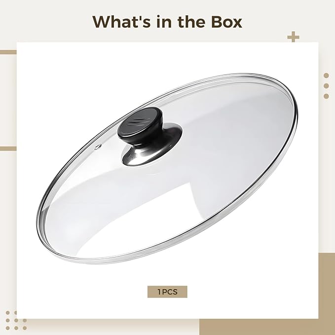 Oval Glass Slow Cooker Lid, 12.5" ID, 13" OD, Tempered Glass Lid, Easy to Clean, Round Handle and Vent, for Saucepans, Saucepans, Skillets(Transparent)