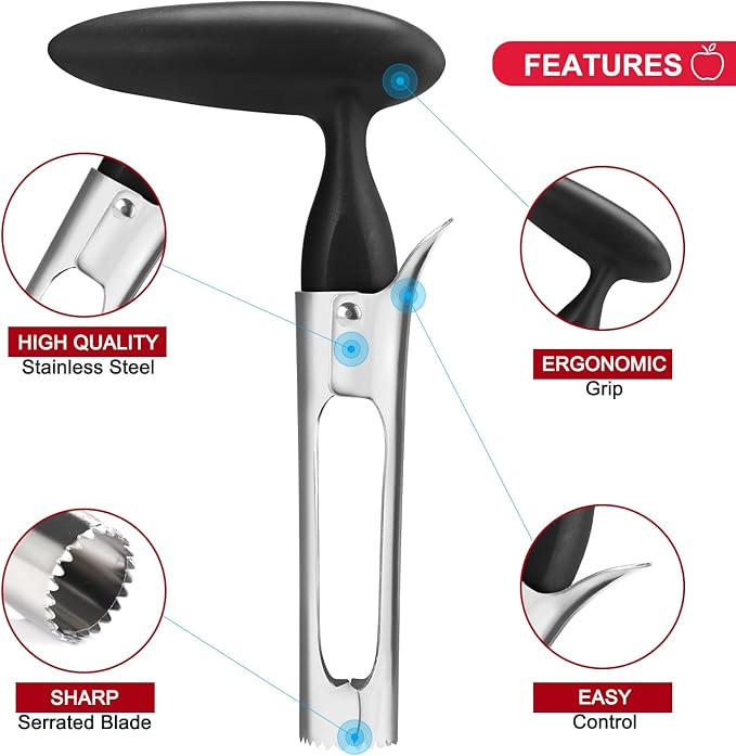 SCHVUBENR Premium Apple Corer Tool - Easy to Use and Clean - Sturdy Apple Core Remover with Sharp Serrature - Stainless Steel Corers for Apple and Pear - Core Fruits with Ease(Black)