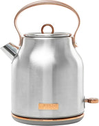 Haden Heritage 1.7 Liter Stainless Steel Electric Kettle, Hot Water Kettle with 360-Degree Base and Auto Shutoff, Steel & Copper