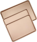 3-Pack Nonstick Carbon Steel Baking Sheet Set | Heavy Duty 0.8mm Cookie Sheets - Large 17.8"x12" & 2 Medium 15.7"x10.8" Commercial Gold Pans for Oven, Roasting & Toaster