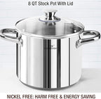 HOMICHEF 14-Piece Nickel Free Stainless Steel Cookware Set - Nickel Free Pots and Pans Set - Non-Toxic, Healthy Induction Cookware