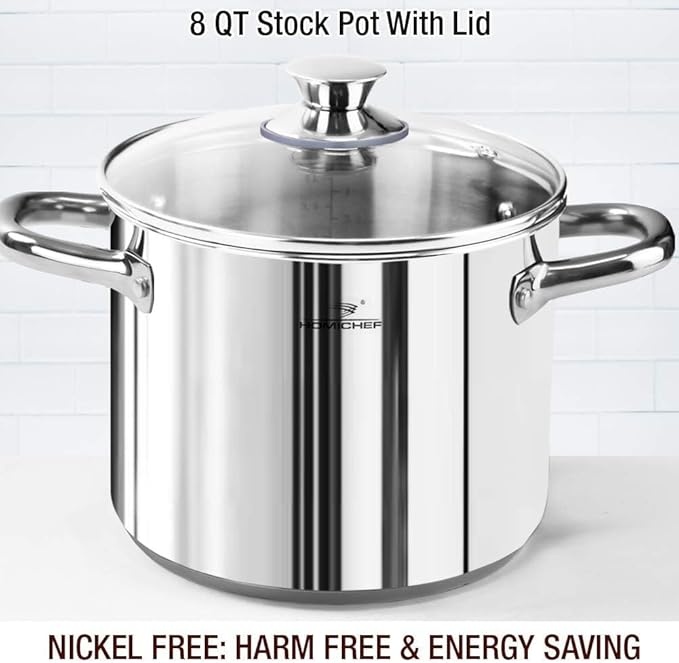 HOMICHEF 14-Piece Nickel Free Stainless Steel Cookware Set - Nickel Free Pots and Pans Set - Non-Toxic, Healthy Induction Cookware