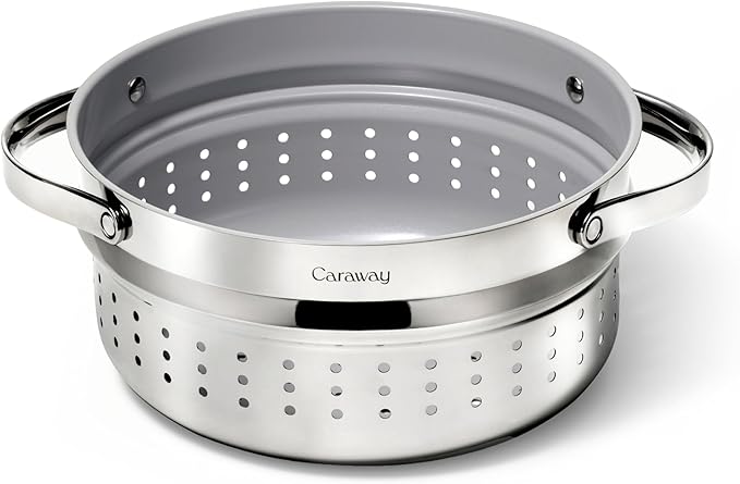 Caraway Steamer - Stainless Steel Steamer with Handles - Non Stick, Non Toxic Coating - Steam Veggies, Seafood, and More - Compatible With Our Dutch Oven or Sauce Pan - Large