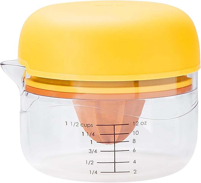 Tovolo All-in-1 Citrus Juicer and Zester Set, White & Yellow – Manual Juicer with Measuring Cup, Dual Reamers, BPA-Free, Dishwasher Safe, Compact Storage