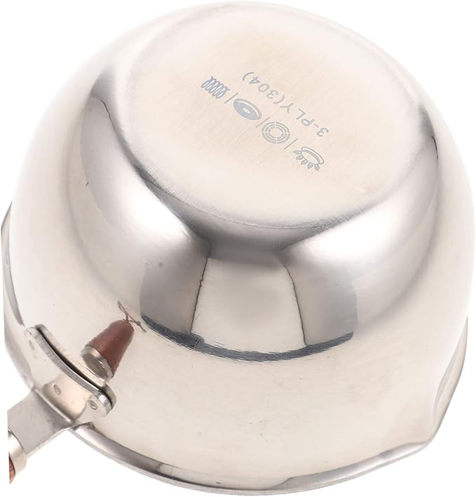 BESTOYARD Small Milk Pot 1 Quart Saucepan Sauce Warmer Pot Saucier with Pour Butter Melting Sauce with Lid Small Cookware Japanese Cookware Metal Milk Hot Cooking Wood Mini, 20X5CM