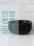 Teocera Matte Black Pasta Bowls Set of 4-35oz Large Oversized Porcelain Bowls for Spaghetti & Salad | Heat-Resistant, Chip-Resistant, Microwave & Dishwasher Safe | Smooth Non-Porous Surface