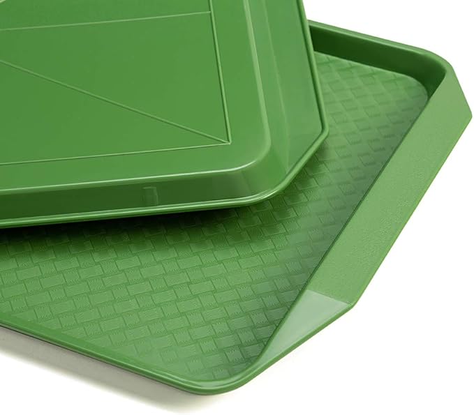 Plastic Fast Food Serving Tray,16.95 by 11.82-Inch,Set of 12 (Green)