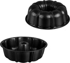 E-far 2 Packs Tube Cake Pan, 10 Inch Nonstick Fluted Pan for Baking Pound Cake, Heavy Duty Carbon Steel Round Baking Mold, Easy Release & Easy to Clean, 10 Cup, Black