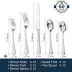 KINGSTONE 60 Pieces Silverware Set for 12, Premium Stainless Steel Flatware Set, Heavy Duty and Modern Design Cutlery Set, Mirror Polished, Dishwasher Safe
