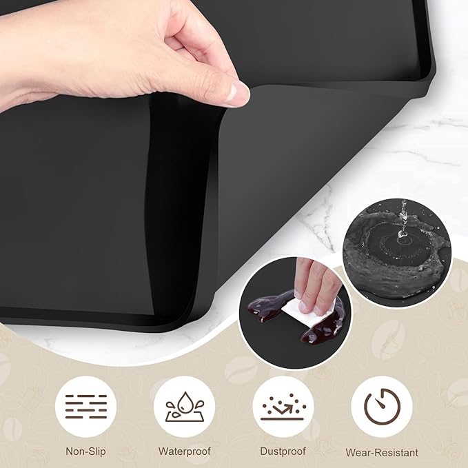 Silicone Coffee Mat with 6 Coasters,24"x16" Counter Bar Mat Fits Under Coffee Maker/Pot & Espresso Machine, Bar Aceessories,Detachable Drying Pad for Tamper,Sugar Packets,Cups & Countertop Protection