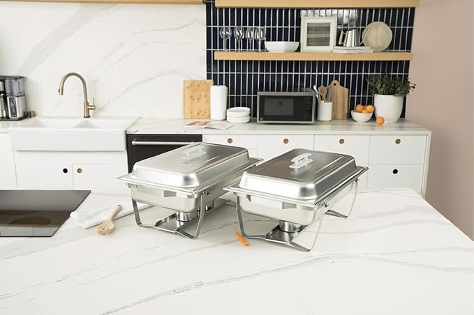 4 Pack 9.5QT Chafing Dish Full Set – Stainless Steel Catering Chafer with Lids, Pans & Fuel Holders – Buffet Food Warmers for Parties, Events & Weddings (Rolled Edges)
