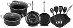 Vasconia 11-Piece Aluminum Cookware Set - Nonstick Pots and Pans with Lids - Dishwasher, Oven Safe up to 475°F - Skillets, Griddle, Casserole, Dutch Oven - Black