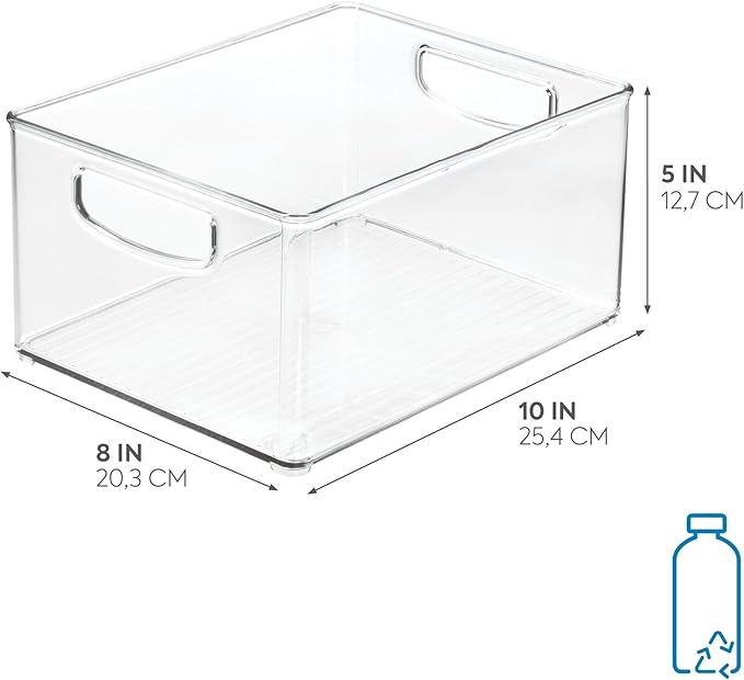 iDesign Recycled Plastic Extra-Large Bin with Easy to Grip Integrated Handles for Kitchen, Fridge, Freezer, Pantry and Cabinet Organization, The Linus Collection, 10” x 8” x 5