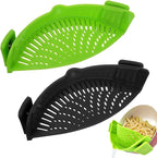 2 PACK Clip on Strainer for Pots Pan Pasta Strainer, Silicone Food Strainer Hands-Free Pan Strainer, Clip-on Kitchen trainer for Spaghetti, Pasta, Ground Beef Fits All Bowls and Pots