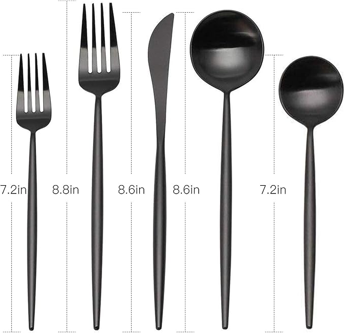SHARECOOK Matte Black Silverware Set, 30-Piece Stainless Steel Satin Finish Flatware Service for 6, Kitchen Utensils, Tableware Cutlery for Home and Restaurant