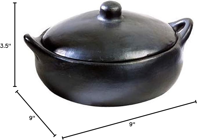 Authentic Chamba Casserole - Elegant Handmade Black Clay Cooking Pot with Cover - Perfect for Soups, Stews, Braises & More - Versatile & Durable - Stovetop Safe - 3 Qt.