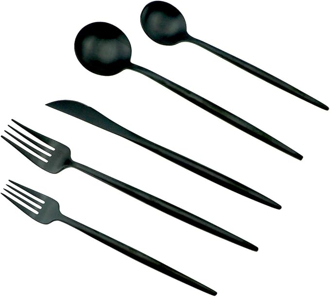 JASHII 18/10 Stainless Steel 20-Piece Matte Black Flatware Set,Dinner Knife Fork Salad Fork Dessert Spoon, Service for 4, Luxury Silverware Cutlery Utensil Sets
