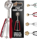 GORILLA GRIP Stainless Steel Cookie Scoop for Baking, 2 TBSP, Multipurpose Melon Baller, Meatball Spring Scoops, Perfect Portion Sizes, Easy Food Release, Scooper Size 40, BPA-Free Kitchen Tool, Red