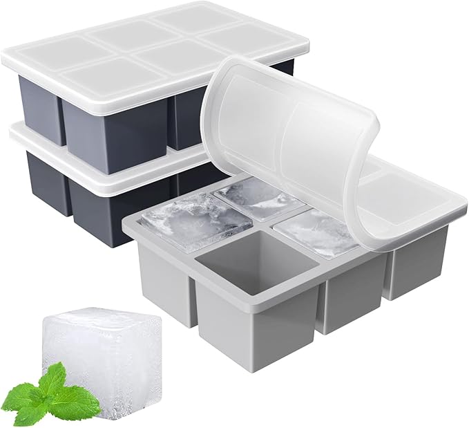 Large Ice Cube Tray for Whiskey: FDDBI Big Square Ice Cube Maker for Cocktail - 3Pack Silicone Old Fashioned Ice Cube Trays - 2inch Huge Cubed Ice Trays for Whisky