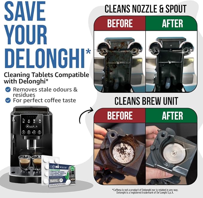 Caffenu Cleaning Tablets Compatible with Delonghi Coffee Machines, 10 Count, 1.4g Each