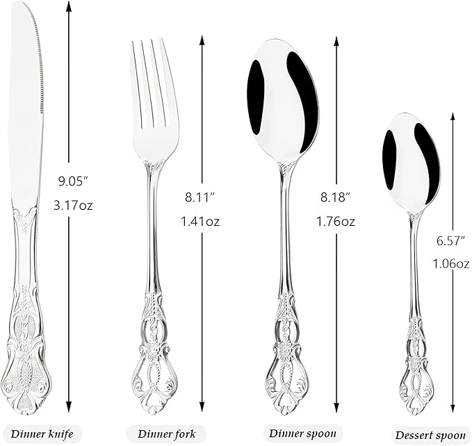 Royal 24-piece Mirror Silver Silverware Dinnerware, 18/10 Stainless Steel Luxury Flatware Service For 6 Include Knives/Forks/Spoons/Teaspoons, Dishwasher Safe
