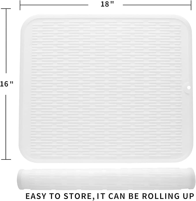 Silicone Dish Drying Mat for Multiple Usage,Easy clean,Eco-friendly,Heat-resistant Silicone Mat for Kitchen Counter or Sink,Refrigerator or Drawer Liner Translucent XL 18 inches x 16 inches