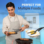 Silicone Egg Flipper Spatula Tongs (Set of 1) – Non-Stick 2-in-1 Grip & Flip Kitchen Tongs for Pancakes, Fish, Eggs, and More – Heat Resistant Cooking Tool (Black) (Black)