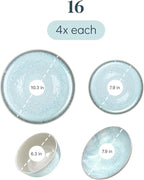 Stoneware dinnerware set 4 persons 16 pcs – Modern style plates and bowls set ceramic – Dishwasher, microwave and scratch resistant – Bowl and plate set – Dinner service Pure Living beige & light blue