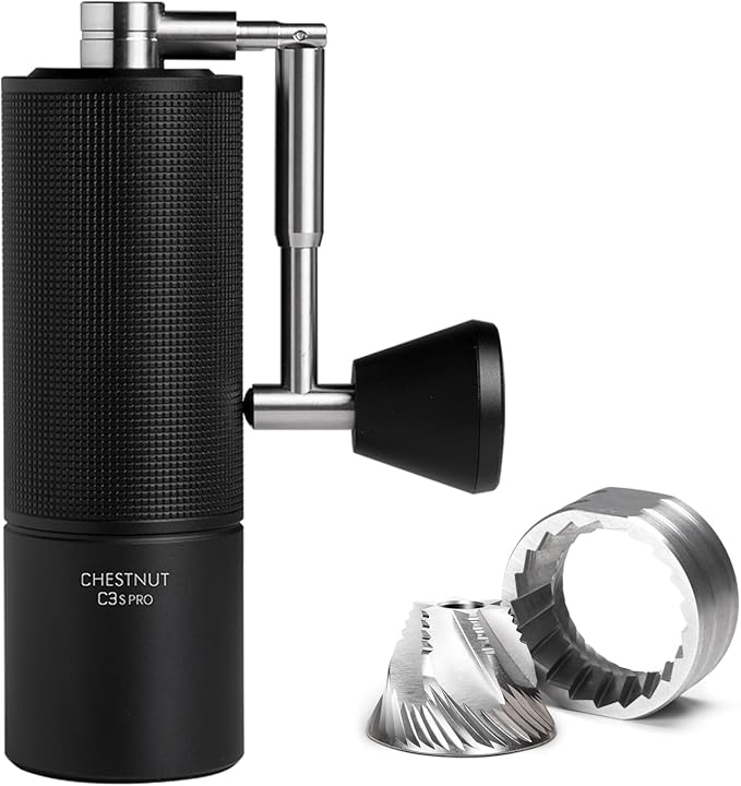 TIMEMORE Manual Coffee Grinder Foldable Handle Burr Coffee Grinder with Capacity 20g Chestnut C3S PRO Internal External Adjustable Setting, Double Bearing Positioning for Travel Camping, Home Black