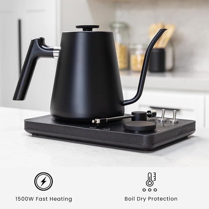 Lafeeca DJ Electric Gooseneck Kettle - Pour Over Coffee & Tea - Turntable Design - Water Boiler - Quick Heating & Temperature Control - Black