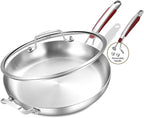 Inqibee 13-Inch Tri-Ply Stainless Steel Frying Pan with Lid and Helper Handle,Skillet,Induction Cooking Pan,Heavy Duty and Detachable Handle.